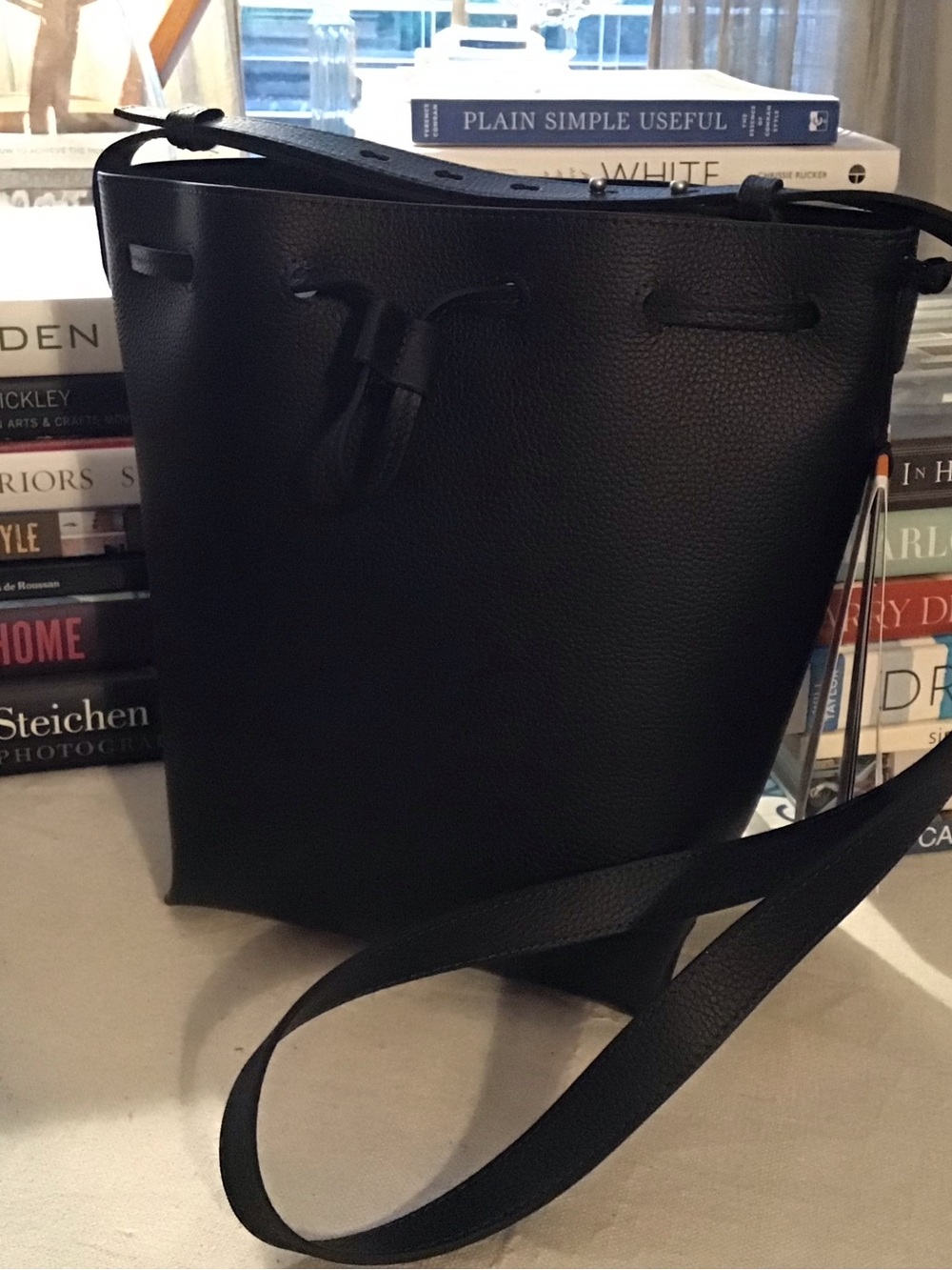 Timberland Black Pebbled Leather Crossbody Bucket Bag